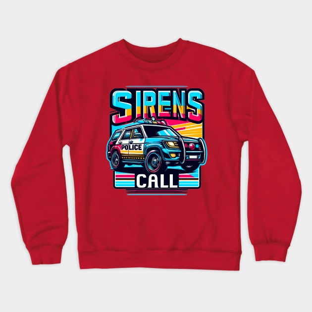 Police Car Crewneck Sweatshirt by Vehicles-Art